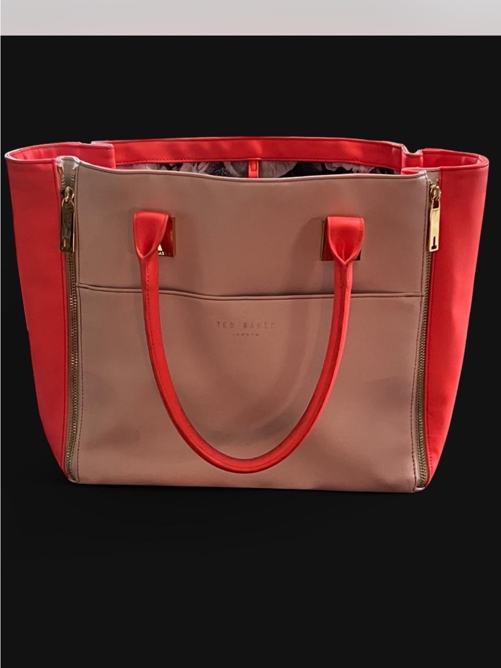 Ted Baker Pink and Red Two-Tone Tote with Gold Hardware